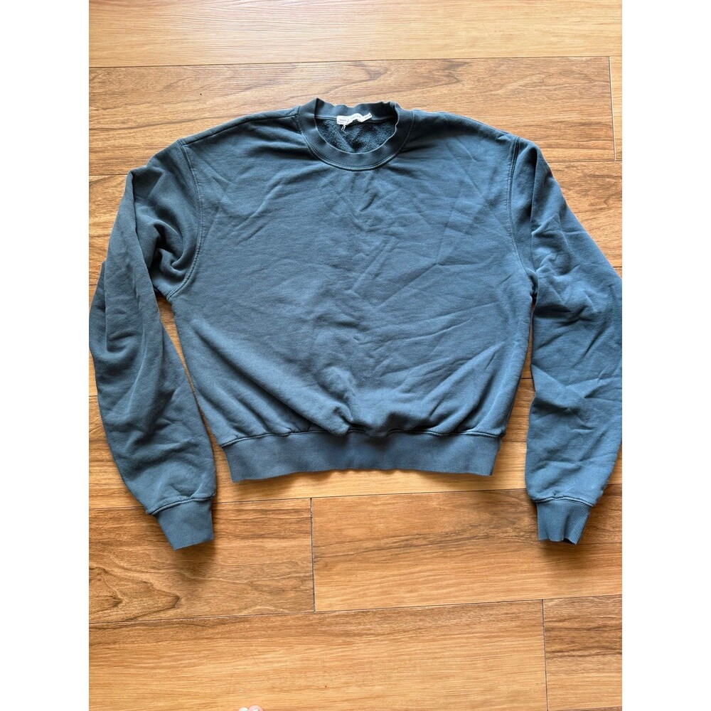Good American Boyfriend Sweatshirt Size 2 Blue Oversized 100% Cotton Crewneck